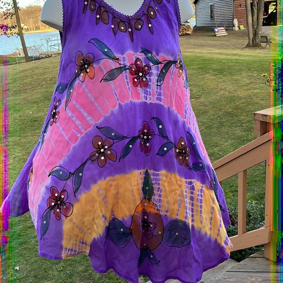 Tie-dyed & floral on swing tunic/mini M - Picture 4 of 9